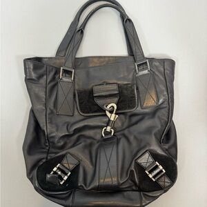 Vintage Dior leather and suede large black tote
